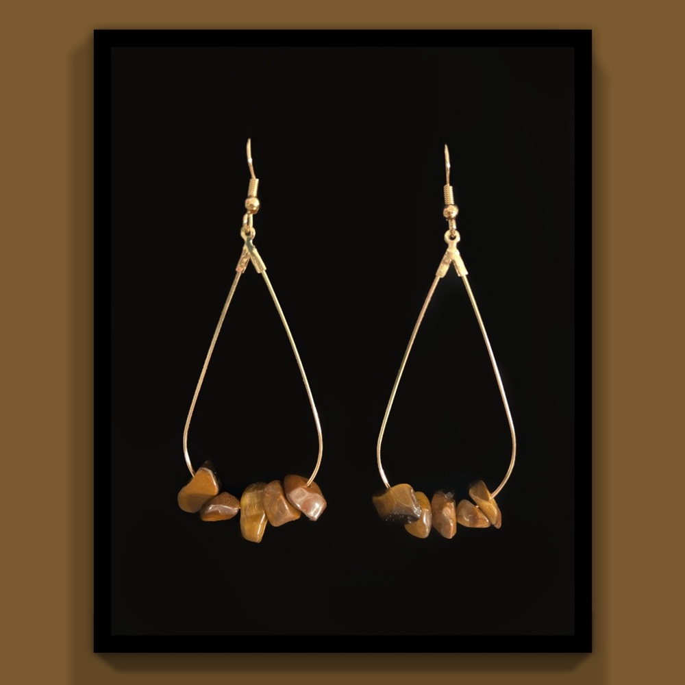 Gold & Tiger’s Eye Tear Drop Hoop Earrings